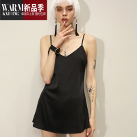 SHANCHAO睡裙女夏薄款冰丝吊带睡裙2023新款网红吊带性感睡衣女黑