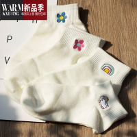SHANCHAO袜子女白色短袜日系夏天薄款可爱刺绣学生低帮短筒袜