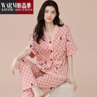 SHANCHAO免穿文胸自带胸垫睡衣女款夏季短袖长裤2023年新款家居服套装