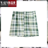 SHANCHAO2023年新款短裤睡裤女夏季宽松大裤衩时尚绿色格子家居裤