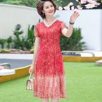 中年女装时尚夏装连衣裙40岁中老年妈妈气质洋气短袖裙子2022新款 广赫