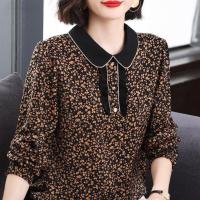翻领碎花雪纺衬衫女长袖上衣2022秋季新款中年妈妈装洋气小衫衬衣 广赫