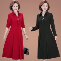 气质新款中年妈妈装秋装连衣裙中长款显瘦大码中老年女装裙子长袖 广赫
