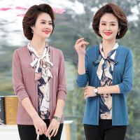 中年妈妈装春装上衣假两件T恤衫大码中老年女装打底衫春显瘦遮肉 广赫