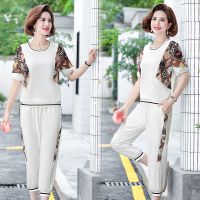 中年妈妈装夏装运动套装休闲上衣裤子两件套中老年女装短袖T恤夏 广赫