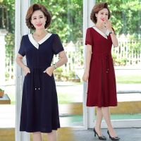 洋气中年妈妈装夏装连衣裙显瘦气质中老年女装裙子短袖夏季中长裙 广赫
