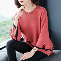 色冰丝针织t恤衫女2022春夏宽松短款妈妈七分袖洋气中袖打打底衫 广赫