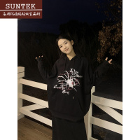 SUNTEK橘子树在哪儿美式复古蜘蛛印花连帽卫衣女宽松bf休闲百搭外套