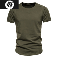 HongZun美式休闲大码个性线条单色短袖打底衫男夏季弹力圆领凉感T恤