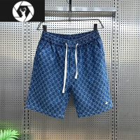 HongZun蓝色格子短裤男士夏季新款潮牌休闲五分大裤衩男外穿痞帅沙滩裤子