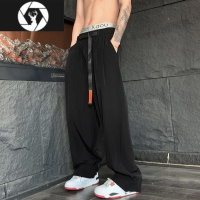 HongZun软山2023夏季高街直筒松紧冰丝休闲裤男百搭潮流阔腿坠感速干长裤