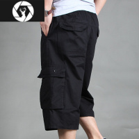 HongZun夏季棉男士七分裤加肥加大码运动中裤冰丝肥佬短裤宽松工装中裤