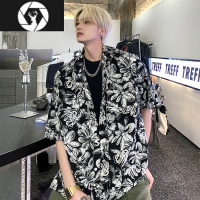 HongZun夏威夷冰丝花衬衫男短袖高级感泰式衬衣痞帅黑色外套夏季休闲潮牌