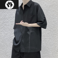 HongZun短袖衬衫男ins港风五分袖衬衣韩版潮流痞帅寸衫百搭夏季薄款外套