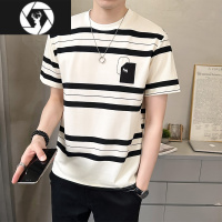 HongZun短袖t恤男夏季条纹时尚帅气男装2023新款美式体恤高街夏装半袖