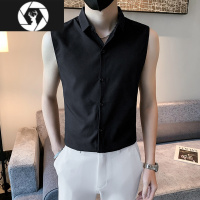HongZun夏季衬衫背心男ins潮牌无袖T恤短袖修身潮流2023新款薄款马甲坎肩