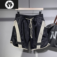 HongZun短裤男日系潮牌两侧条纹拼色短裤男夏季宽松运动时尚夜跑五分裤男
