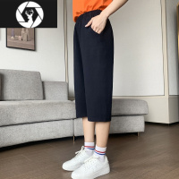 HongZun校服七分裤青少年直筒运动裤夏季小学生中学生儿童白条杠休闲裤子