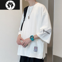 HongZun刺绣七分袖男t恤夏季宽松大码半袖体恤短袖冰丝衣服