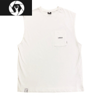 HongZun夏装新款bboy街舞嘻哈说唱运动宽松刺绣口袋小领口无袖背心男t恤