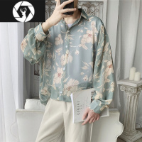 HongZunins风很仙的欧美风宽松花衬衫男潮流长袖衬衣韩版帅气薄款