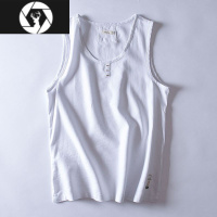 HongZun棉麻新款新品上衣马甲男式贴布白色装饰男春季夏季休闲宽松背心潮