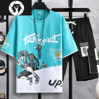 HongZun青少年短袖t恤13男孩夏装12-15岁初中学生14大童帅气夏季套装