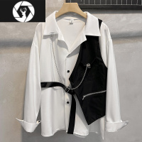 HongZun高级感炸街衬衫男设计感小众拼接衬衣夏季马甲外套发型师潮牌男装