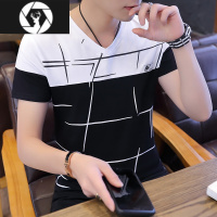 HongZun男士夏季短袖翻领t恤条纹保罗打底衫韩版潮流polo体恤潮牌ins