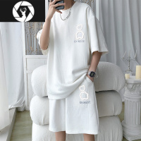 HongZun小熊t恤男士夏季潮牌宽松短袖短裤篮球服一套华夫格运动套装