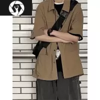 HongZun短袖男衬衫夏季oversize高级感工装休闲衬衣美式复古外套