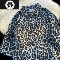 HongZun美式高街满印豹纹别致短袖衬衫男女夏季港味潮流宽松翻领半袖衬衫