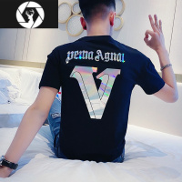 HongZun夏季男士短袖t恤男网红社会人超火半袖2022新款潮流亮片体恤