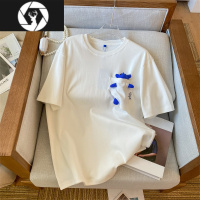 HongZun不规则口袋小熊短袖t恤情侣装男女夏日系原宿风潮牌休闲百搭上衣