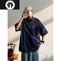 HongZun港风日系复古cityboy工装衬衫男士短袖polo衫潮牌ins潮流夏季薄款
