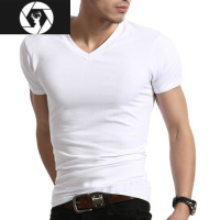 HongZun夏季V领t恤 男士短袖修身显瘦纯色青年体恤紧身大码打底衫潮