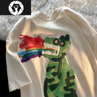 HongZun韩版时尚卡通恐龙刺绣短袖T恤男女夏季ins超火减龄慵懒风半袖上衣