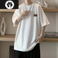 HongZun酒红色短袖t恤男款夏季潮牌美式青少年五分袖oversize高级感半袖