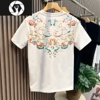 HongZun潮牌民族风兔年刺绣短袖t恤男2023夏季微宽松半袖上衣打底衫