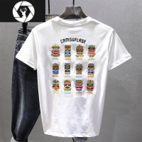 HongZun短袖t恤男复古白色宽松大码衣服国潮流男装夏季新款刺绣体恤