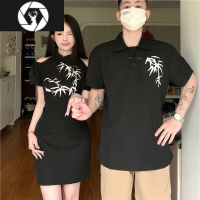 HongZun中国风情侣装夏季小众设计感韩版短袖t恤显瘦改良旗袍一裙一衣潮