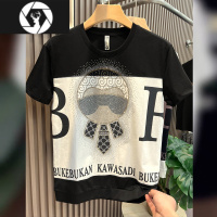 HongZun短袖男士2023夏季欧洲站潮牌体恤休闲丝光棉老佛爷烫钻潮流t恤男