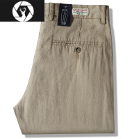 HongZun纯亚麻裤男士奢华商务休闲裤夏季薄款宽松中腰直筒麻料长裤子