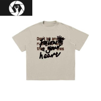 HongZun国潮牌撞色眼睛拼色字体印花夏季宽松短袖T恤圆领男女情侣