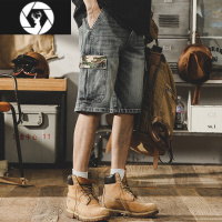 HongZun美式撞色工装短裤男夏季2023新款宽松大码休闲牛仔五分裤男