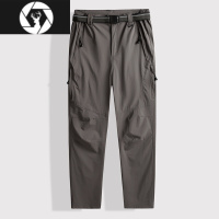 HongZun夏季男冰丝薄款冲锋裤宽松休闲速干运动胖子弹力工装长裤子送腰带