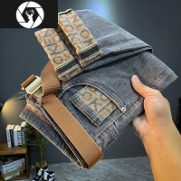 HongZun牛仔裤男潮牌ins2023年新款夏季薄款修身小脚印花微跨休闲九分裤