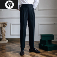 HongZun自制春秋男士那不勒斯高腰直筒休闲西裤英伦复古百搭长裤