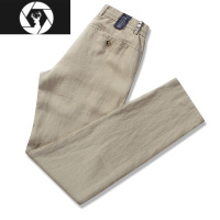 HongZun纯亚麻裤男士高端系带休闲裤夏季薄款松紧腰宽松直筒麻料长裤