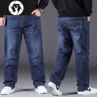 HongZun加肥加大码弹力牛仔裤男直筒宽松胖子肥佬高腰春夏季劳保休闲长裤